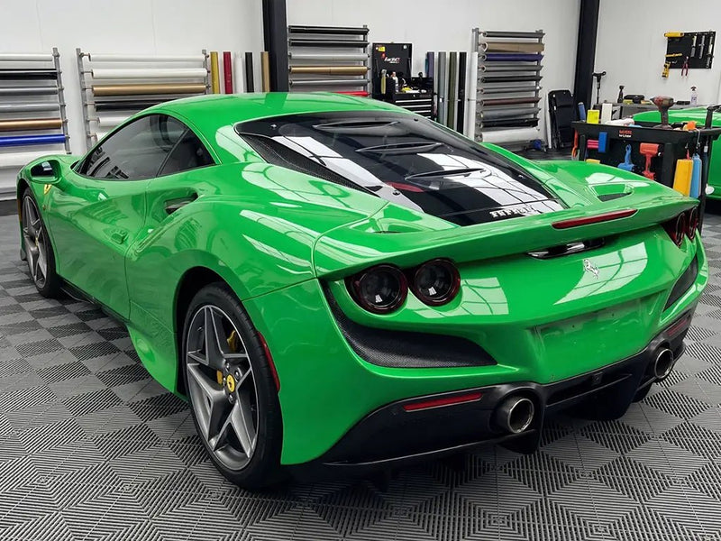 Ferrari F8 Tributo wrapped in Hexis Gloss HX20000 Apple Green restyling film HX20369B