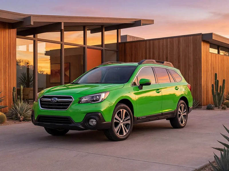 Subaru Outback wrapped in Hexis Gloss HX20000 Apple Green car wrap film HX20369B detail