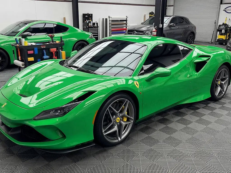 DIY Ferrari F8 Tributo wrapped in Gloss HX20000 Apple Green automotive vinyl film HX20369B