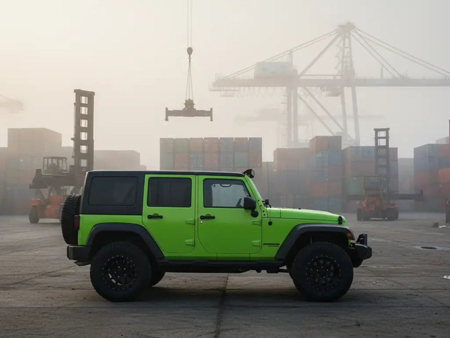 Jeep Wrangler wrapped in Hexis Gloss HX20000 Kiwi Green vinyl wrap HX20375B