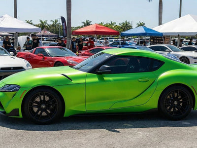 Toyota Supra wrapped in Hexis Matte HX20000 Light Green wrap film HX20375M