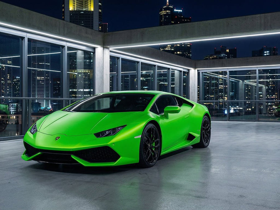 Lamborghini Huracán wrapped in Matte HX20000 Light Green vinyl wrap HX20375M