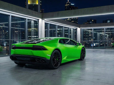 Lamborghini Huracán wrapped in Matte HX20000 Light Green automotive vinyl film HX20375M