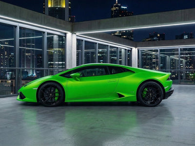 Lamborghini Huracán wrapped in Hexis Matte HX20000 Light Green automotive vinyl film HX20375M