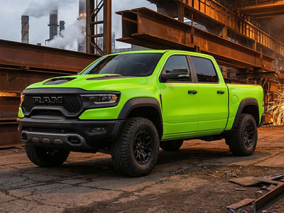 DIY Ram 1500 TRX wrapped in Matte HX20000 Light Green restyling film HX20375M