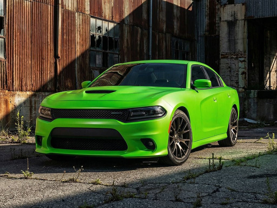 Dodge Charger wrapped in Matte HX20000 Light Green vinyl wrap HX20375M