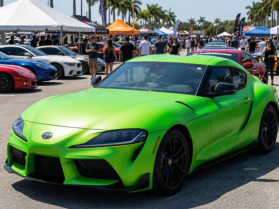 DIY Toyota Supra wrapped in Matte HX20000 Light Green vinyl wrap HX20375M