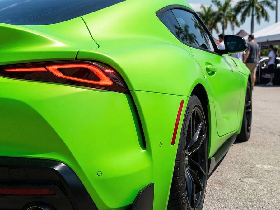 Toyota Supra wrapped in Matte HX20000 Light Green automotive vinyl film HX20375M