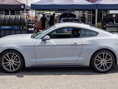 Ford Mustang wrapped in Hexis Gloss HX20000 Cloud Grey automotive vinyl film HX20428B detail