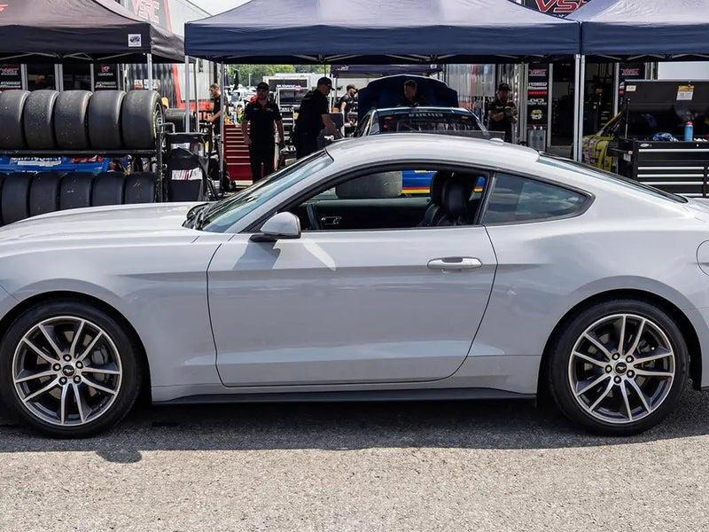 Ford Mustang wrapped in Hexis Gloss HX20000 Cloud Grey automotive vinyl film HX20428B detail