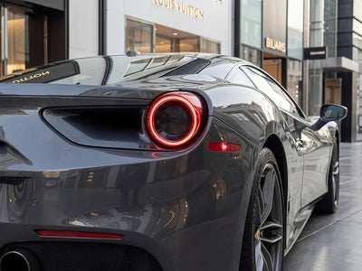 Ferrari 488 wrapped in Hexis Gloss HX20000 Dark Grey restyling film HX20432B