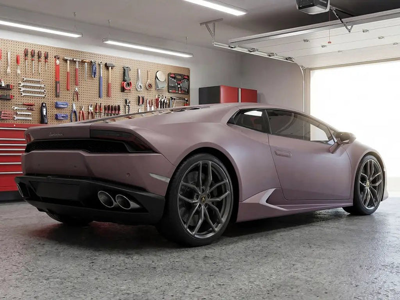 Lamborghini Huracán wrapped in Hexis Matte HX20000 Metallic Cinder Rose automotive vinyl film HX20437M