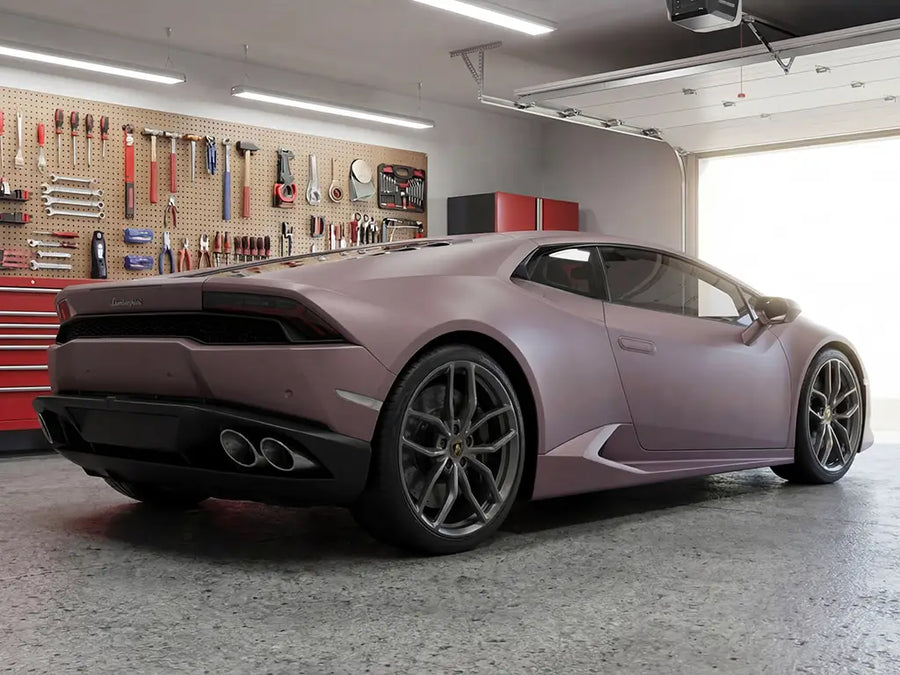 Lamborghini Huracán wrapped in Hexis Matte HX20000 Metallic Cinder Rose automotive vinyl film HX20437M