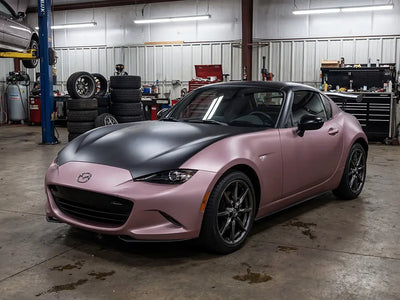 DIY Mazda MX-5 Miata wrapped in Matte HX20000 Metallic Cinder Rose automotive vinyl film HX20437M