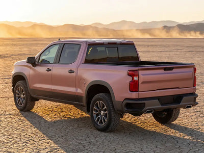 Chevrolet Silverado wrapped in Hexis Matte HX20000 Metallic Cinder Rose automotive vinyl film HX20437M