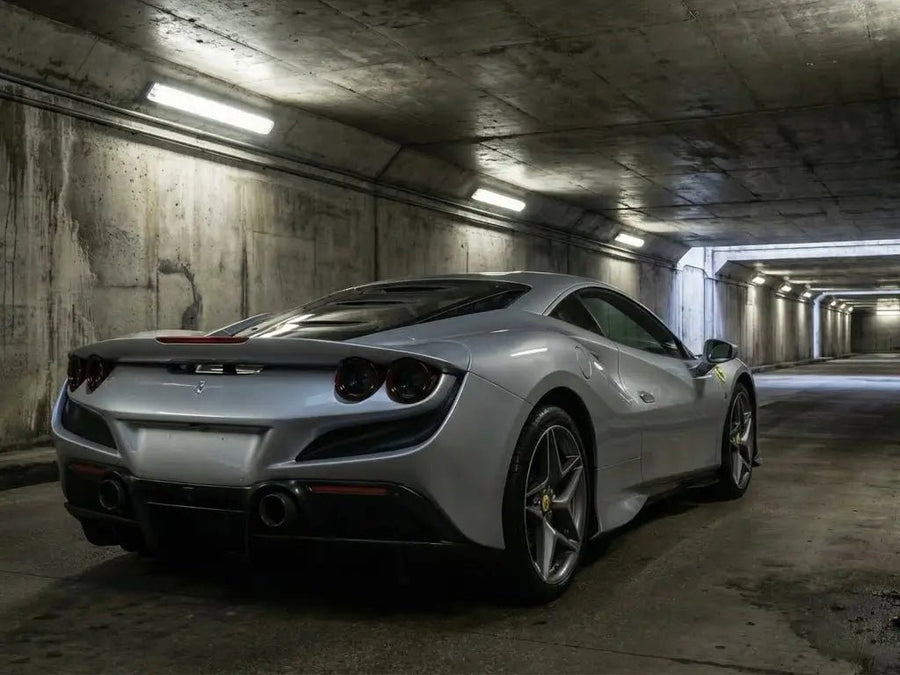 Ferrari F8 Tributo wrapped in Hexis Gloss HX20000 Pearl Grey wrap film HX20445B