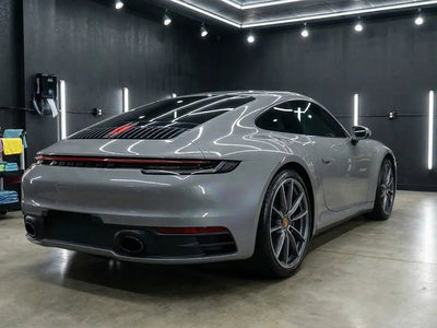 Porsche 911 wrapped in Gloss HX20000 Pearl Grey automotive vinyl film HX20445B