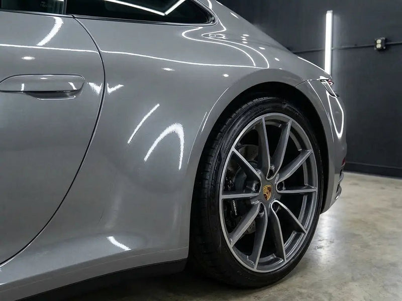 Porsche 911 wrapped in Hexis Gloss HX20000 Pearl Grey car wrap film HX20445B