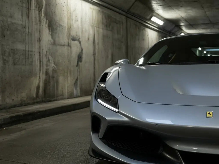 Ferrari F8 Tributo wrapped in Gloss HX20000 Pearl Grey car wrap film HX20445B