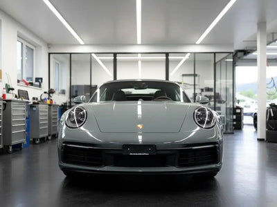 Porsche 911 wrapped in Hexis Gloss HX20000 Elephant Grey automotive vinyl film HX20446B