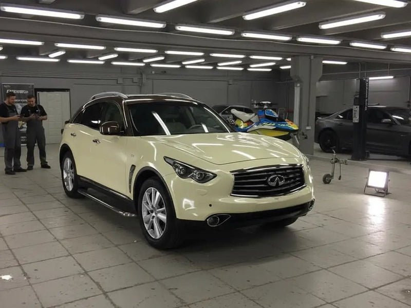 Infiniti FX wrapped in Hexis Gloss HX20000 Ivory vinyl wrap HX20468B detail