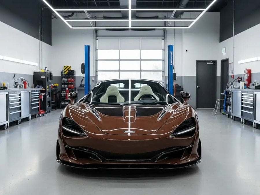 DIY McLaren 720S wrapped in Gloss HX20000 Brown restyling film HX20476B