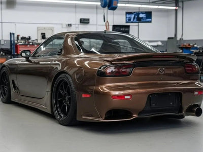 Mazda RX-7 wrapped in Hexis Gloss HX20000 Brown vinyl wrap HX20476B detail