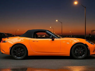 Mazda MX-5 Miata wrapped in Hexis Gloss HX20000 Urban Orange vinyl wrap HX20495B