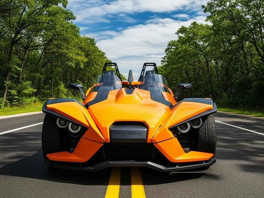 Polaris Slingshot wrapped in Gloss HX20000 Urban Orange vinyl wrap HX20495B