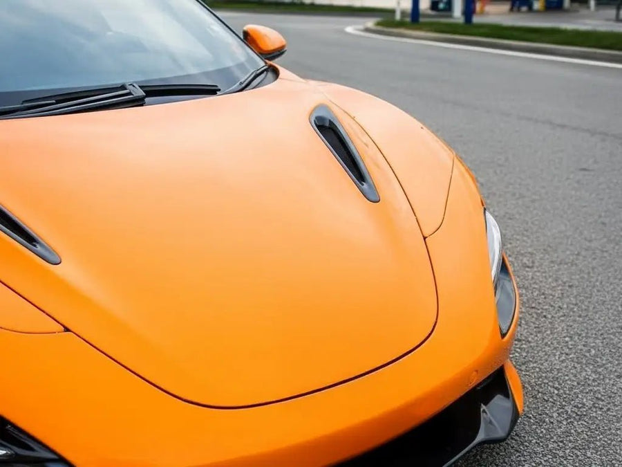 McLaren 720S wrapped in Hexis Gloss HX20000 Urban Orange automotive vinyl film HX20495B detail