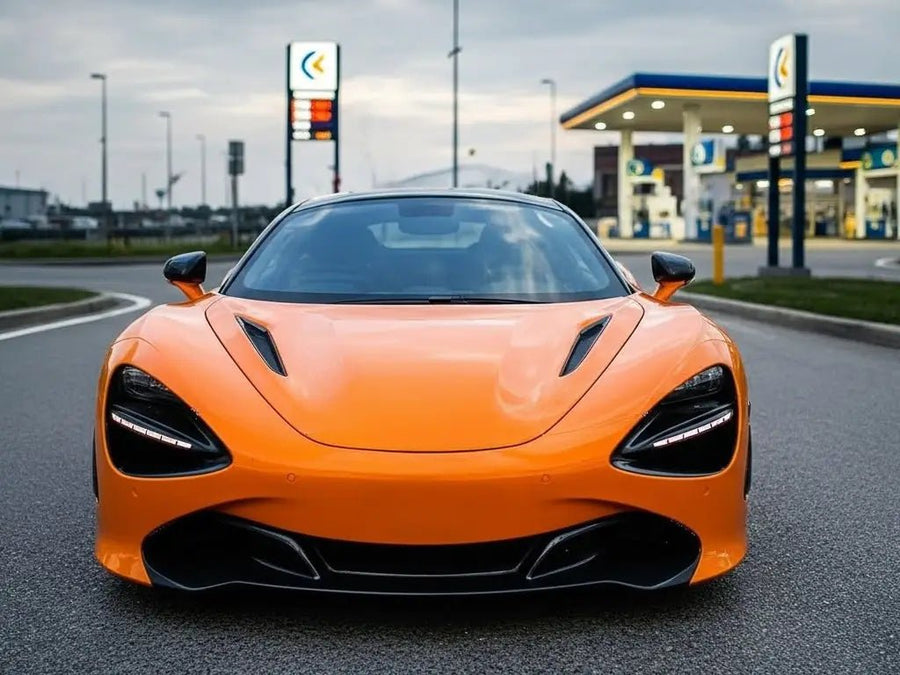 McLaren 720S wrapped in Hexis Gloss HX20000 Urban Orange wrap film HX20495B detail