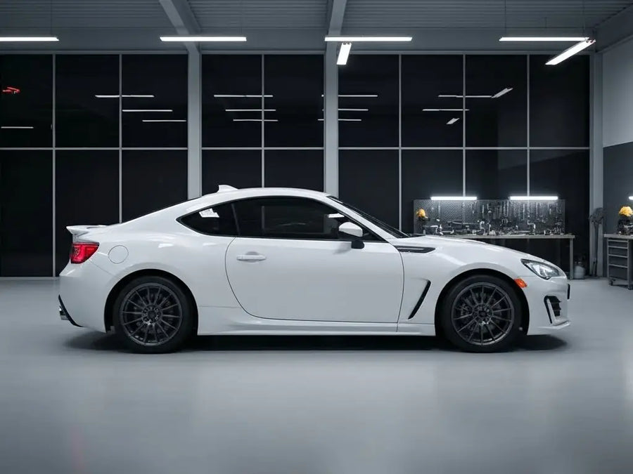 Subaru BRZ wrapped in Hexis Gloss HX20000 Ice White wrap film HX20500B