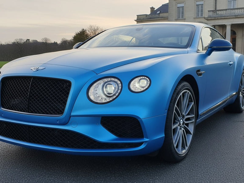 DIY Bentley Continental GT wrapped in Satin HX20000 Racing Light Blue car wrap film HX20521S