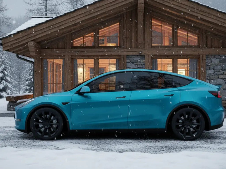 Tesla Y wrapped in Hexis Gloss HX20000 Grand Prix Blue vinyl wrap HX20525B