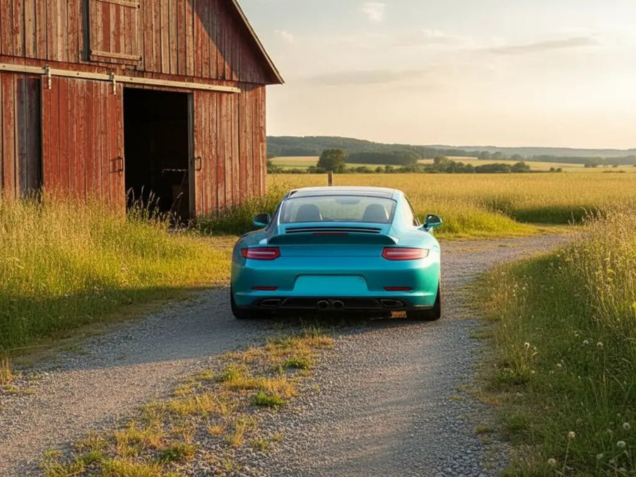 Porsche 911 wrapped in Hexis Gloss HX20000 Grand Prix Blue automotive vinyl film HX20525B