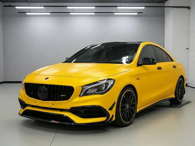 Mercedes-Benz CLA wrapped in Hexis Matte HX20000 Yellow Florida restyling film HX20548M
