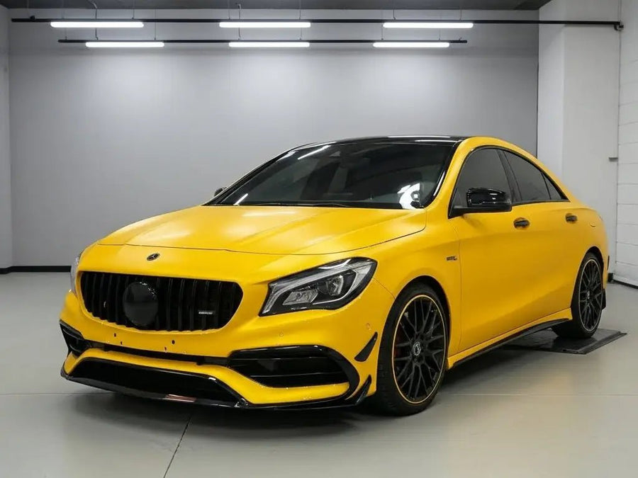 Mercedes-Benz CLA wrapped in Hexis Matte HX20000 Yellow Florida restyling film HX20548M