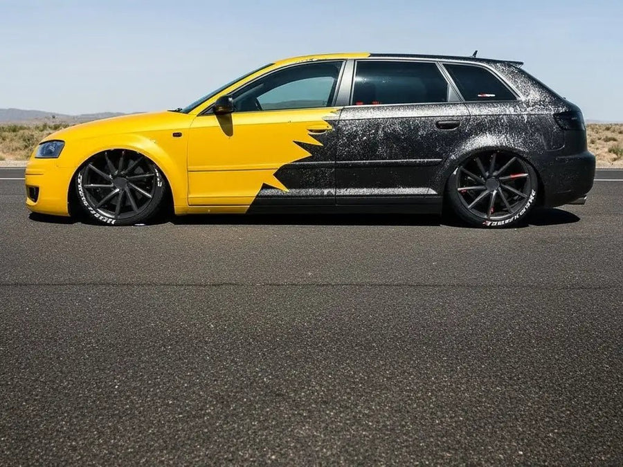 Audi A3 wrapped in Hexis Matte HX20000 Yellow Florida restyling film HX20548M