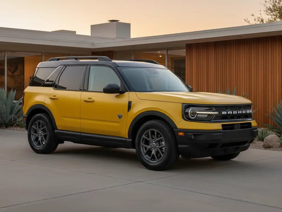 DIY Ford Bronco Sport wrapped in Matte HX20000 Yellow Florida automotive vinyl film HX20548M