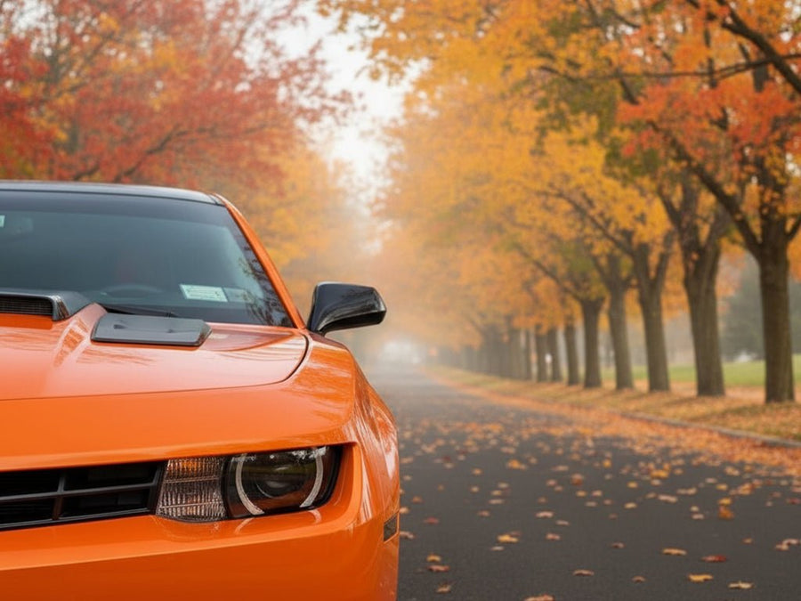 Chevrolet Camaro wrapped in Hexis Gloss HX20000 Orange Zenith vinyl wrap HX20585B
