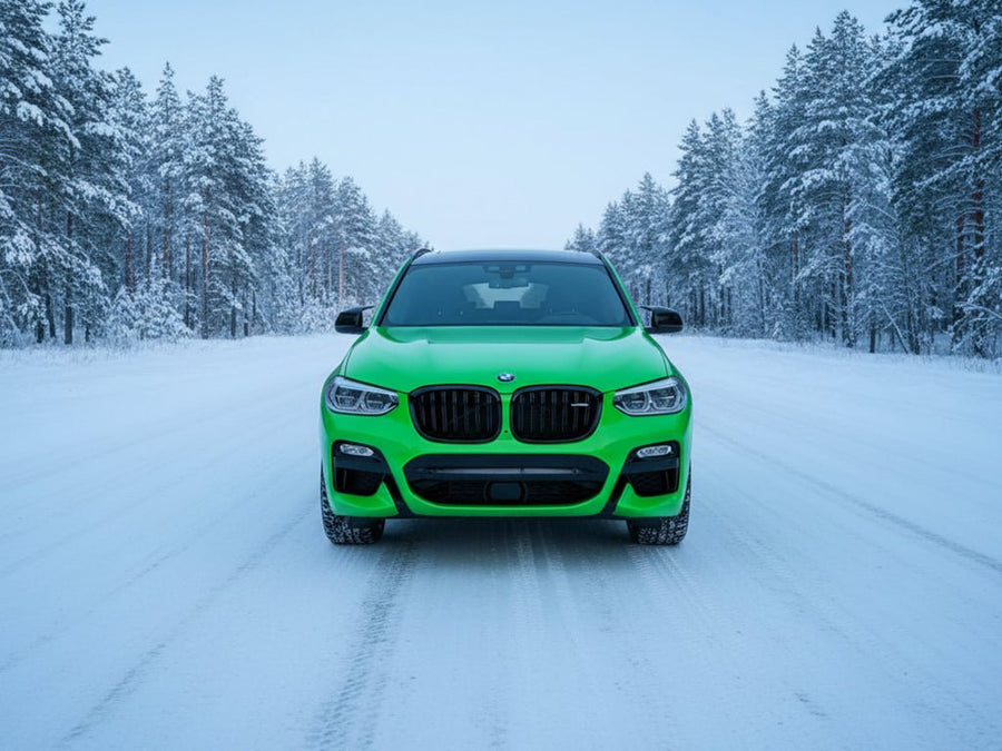 BMW X4 wrapped in Hexis Gloss HX20000 Fluorescent Green vinyl wrap HX20612B