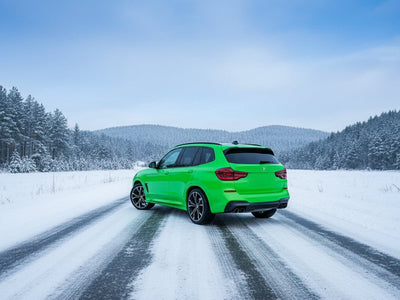 BMW X3 wrapped in Hexis Gloss HX20000 Fluorescent Green automotive vinyl film HX20612B
