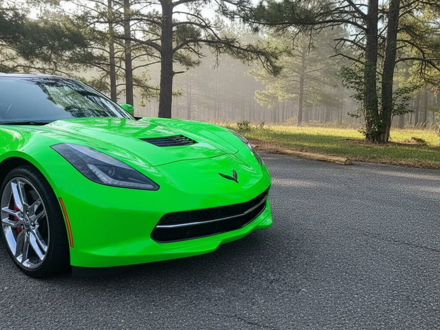 DIY Chevrolet Corvette wrapped in Gloss HX20000 Fluorescent Green wrap film HX20612B
