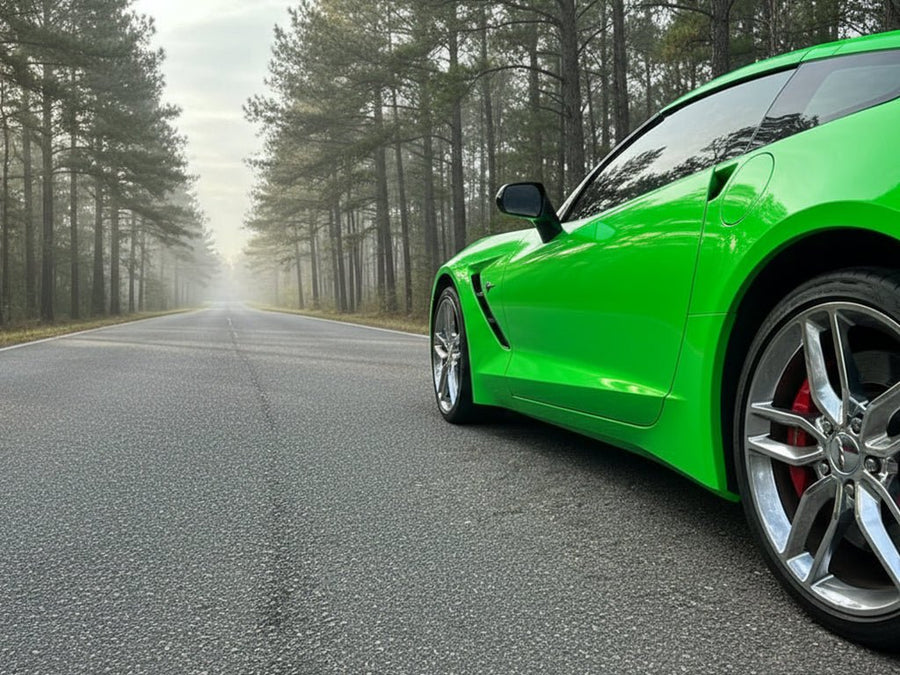 Chevrolet Corvette wrapped in Gloss HX20000 Fluorescent Green vinyl wrap HX20612B