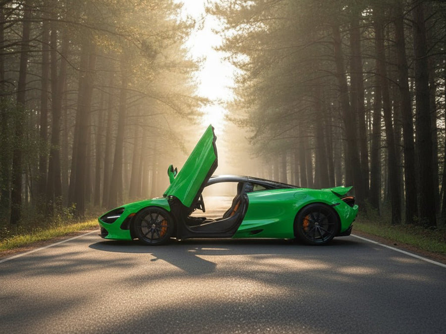 McLaren 720S wrapped in Gloss HX20000 Fluorescent Green restyling film HX20612B