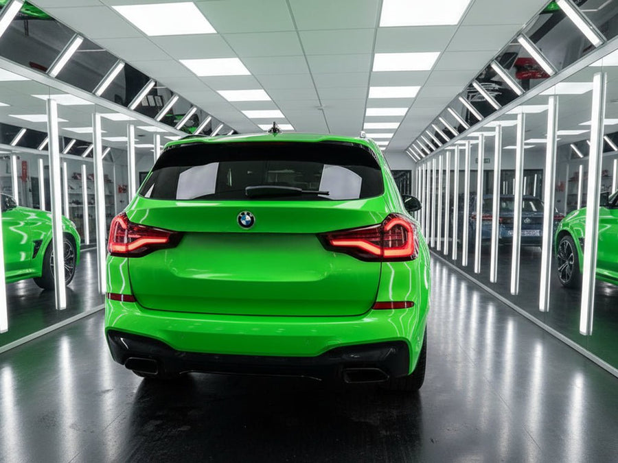 BMW X4 wrapped in Gloss HX20000 Fluorescent Green restyling film HX20612B
