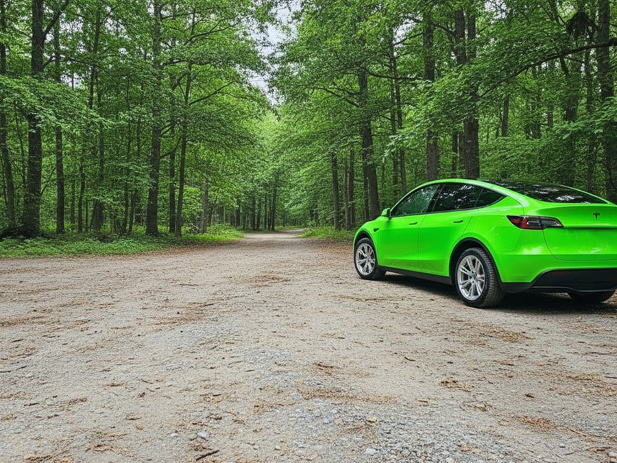 DIY Tesla Y wrapped in Gloss HX20000 Fluorescent Green vinyl wrap HX20612B
