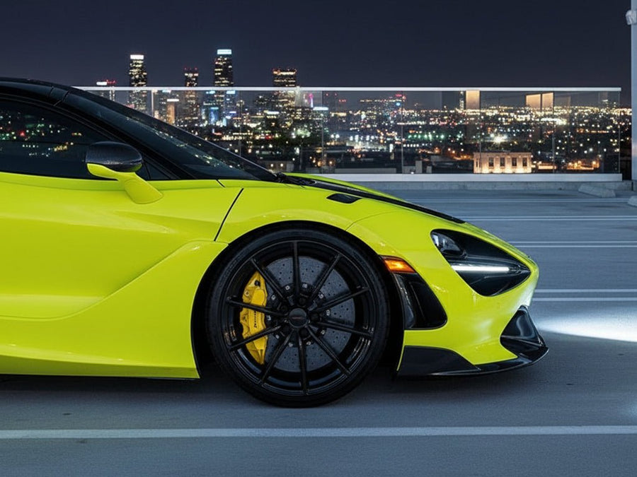 McLaren 720S wrapped in Hexis Gloss HX20000 Fluorescent Yellow wrap film HX20613B
