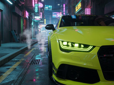 DIY Audi RS7 wrapped in Gloss HX20000 Fluorescent Yellow vinyl wrap HX20613B