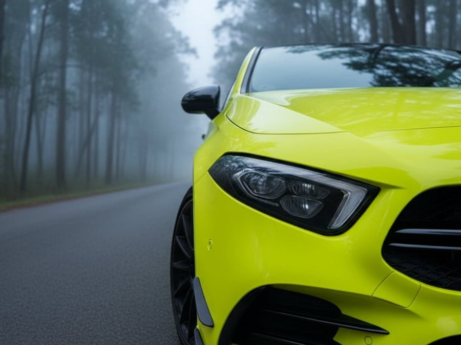 DIY Mercedes-Benz A-Class wrapped in Gloss HX20000 Fluorescent Yellow wrap film HX20613B